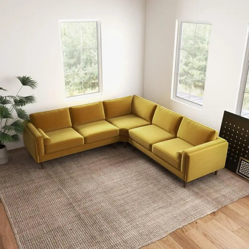 Amber Yellow Velvet Corner Sectional Sofa For Living Room