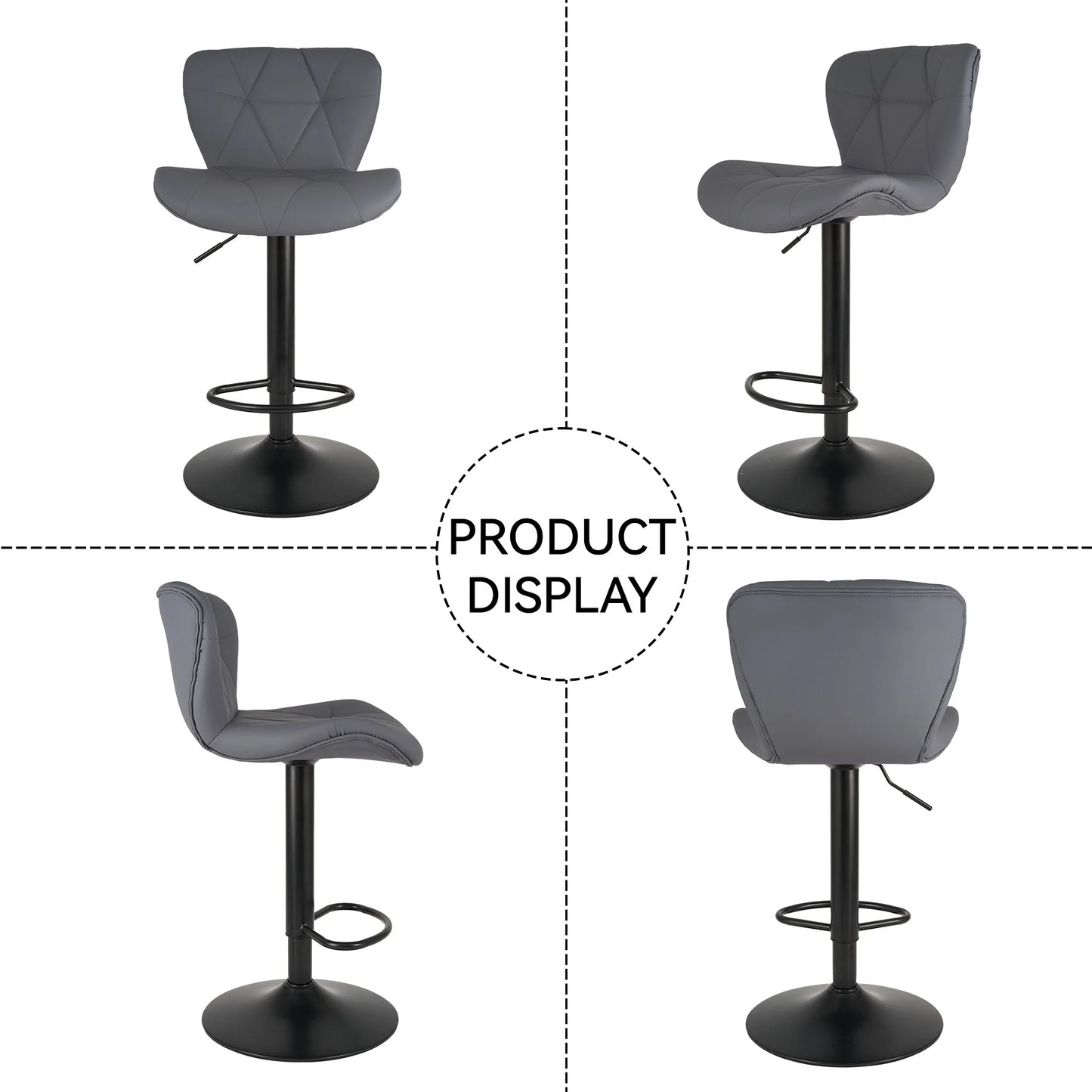 2 Pcs Bar Chair 360 Degree Rotation Faux Leather Backrest