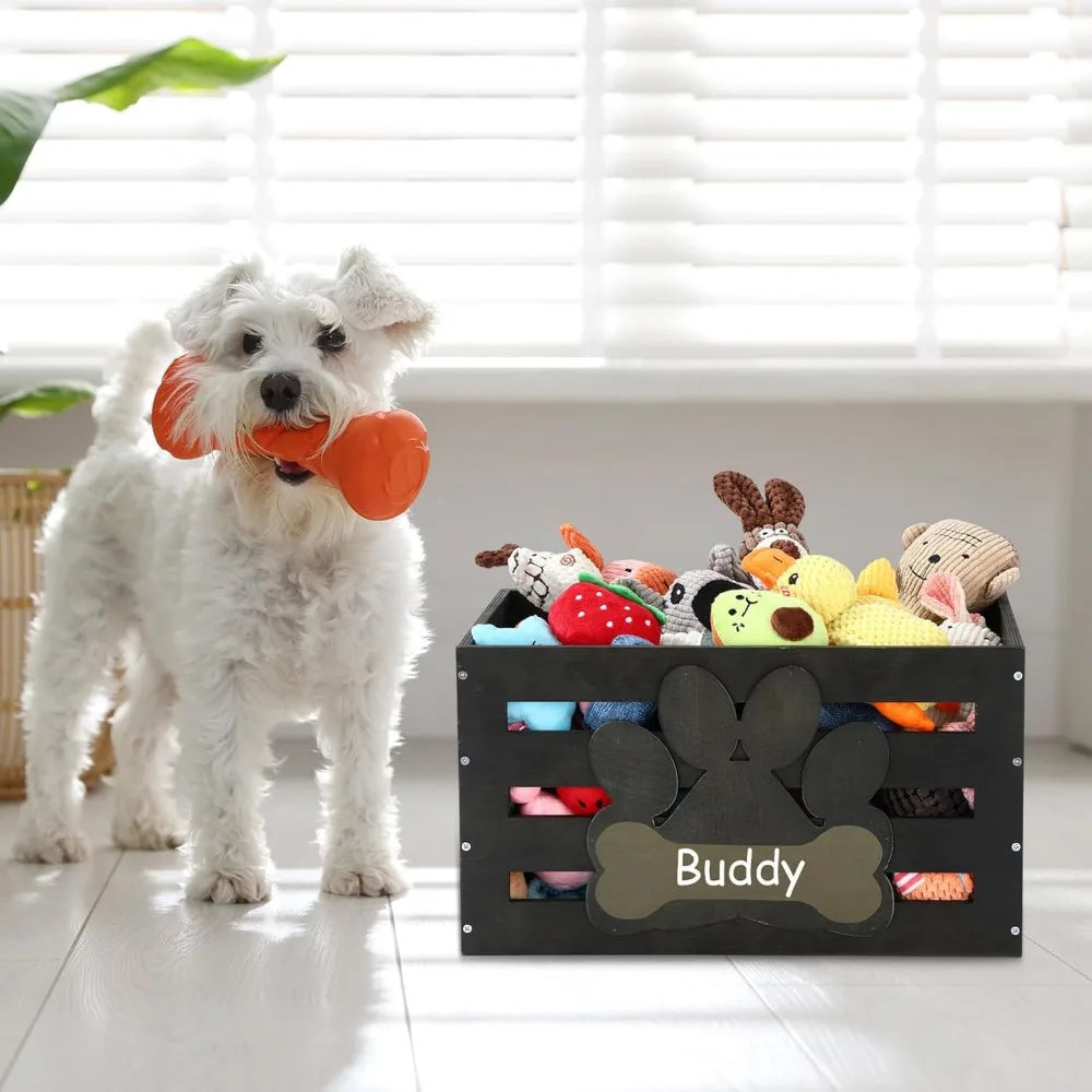 Large Dog Toy Basket With Handles And Paw Pattern Label Slot