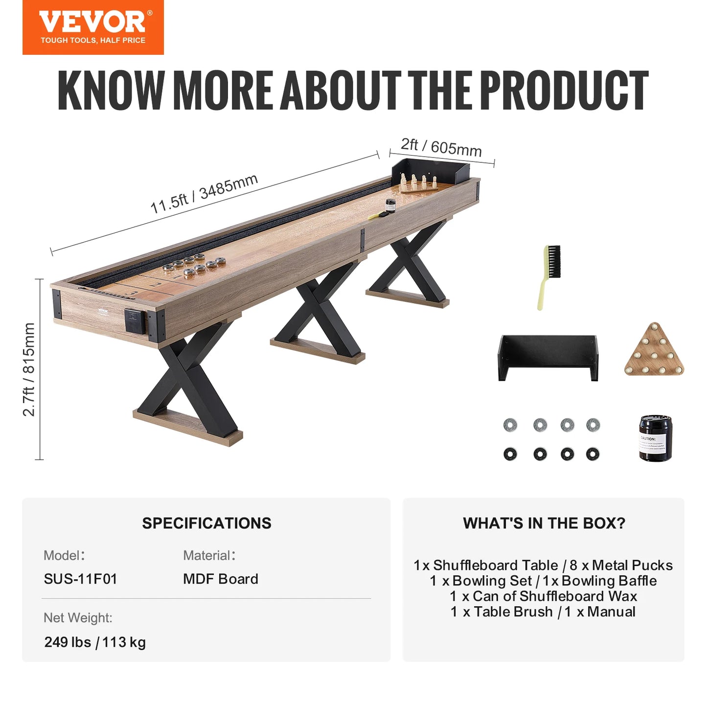 SucceBuy 11.5ft Shuffleboard Table 2 In 1 Bowling Combo
