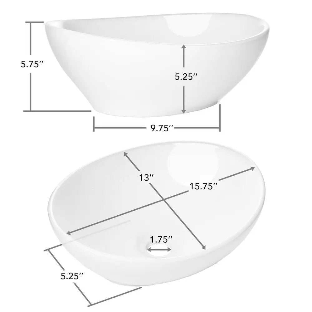 Modern Ceramic Vessel Sink Oval White Bathroom Vanity