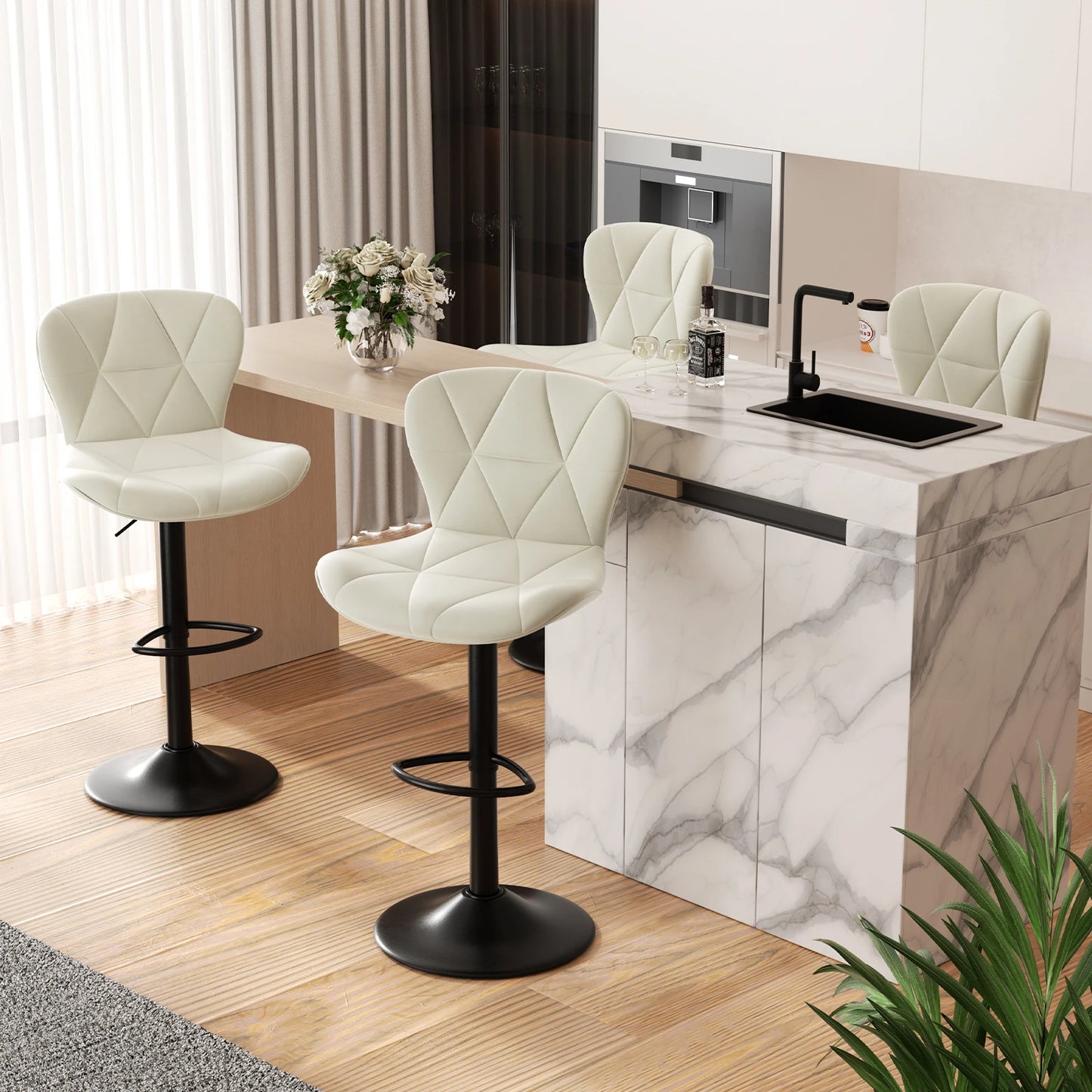 2 Pcs Bar Chair 360 Degree Rotation Faux Leather Backrest