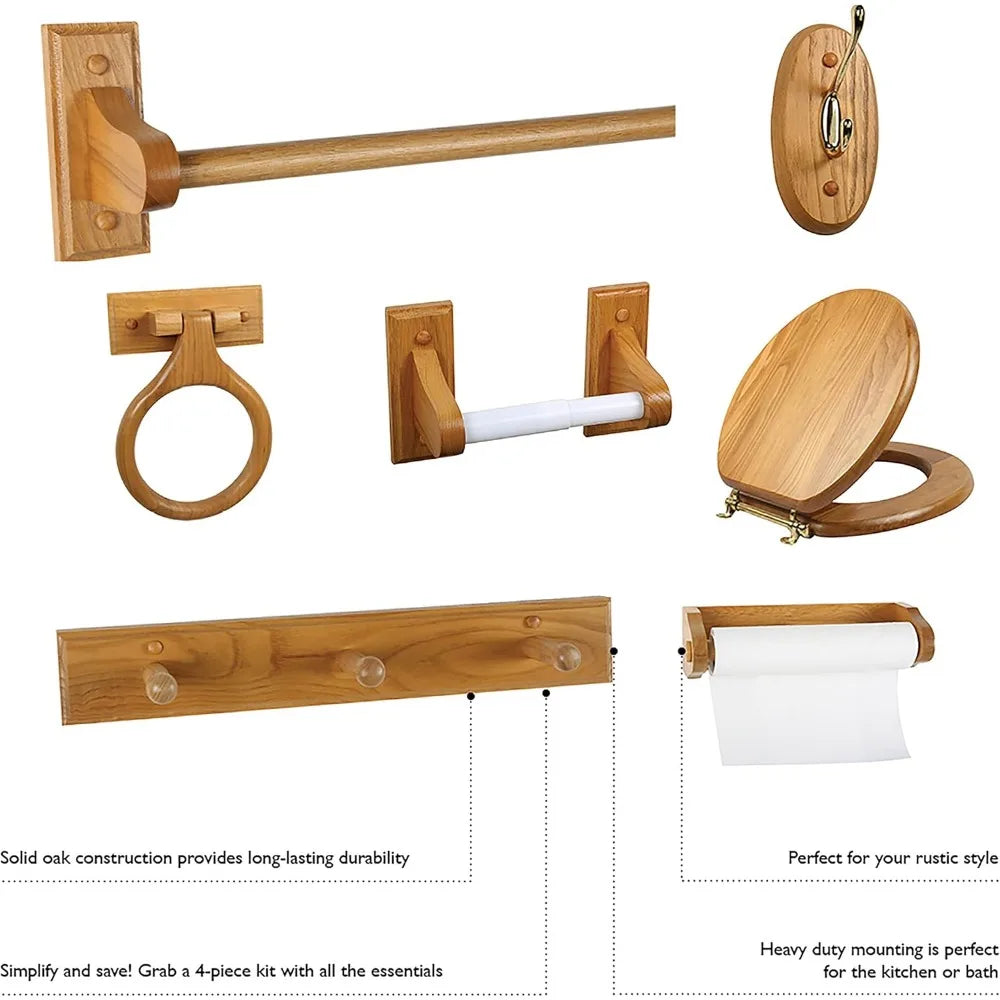 Bathroom Wall Mounted Towel Ring Honey Oak Easy Install
