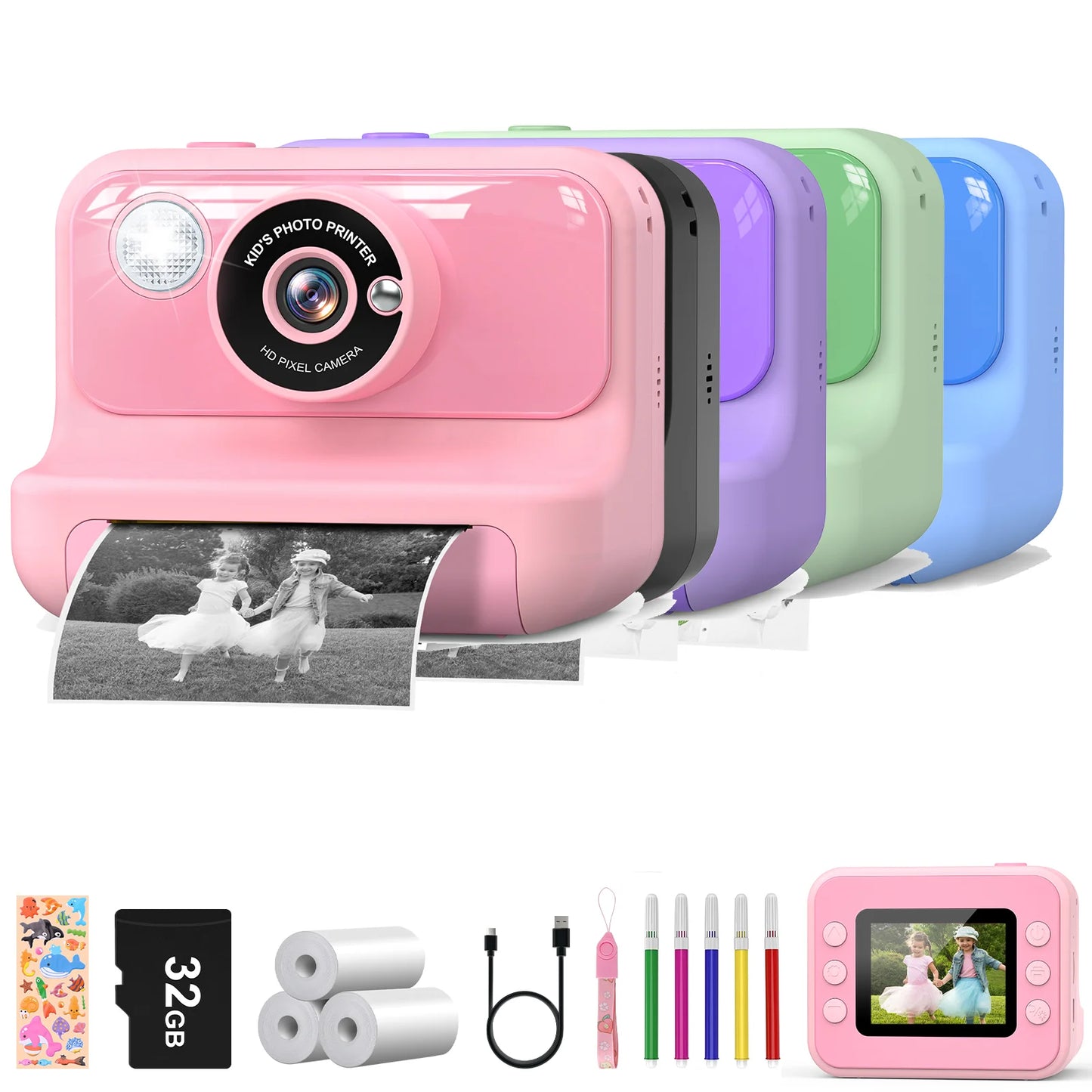 Kids Camera Instant Print 1080P HD Thermal Printing Mini Digital Camera Toy for Toddlers