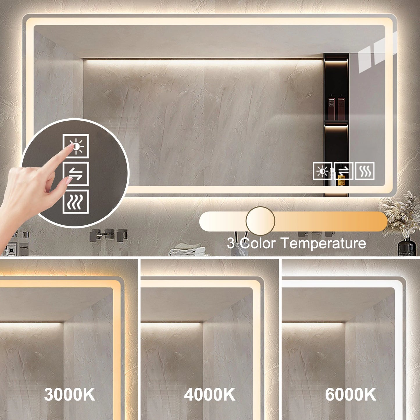48 By 32 Inch LED Bathroom Mirror Anti Fog Vanity Wall Mount