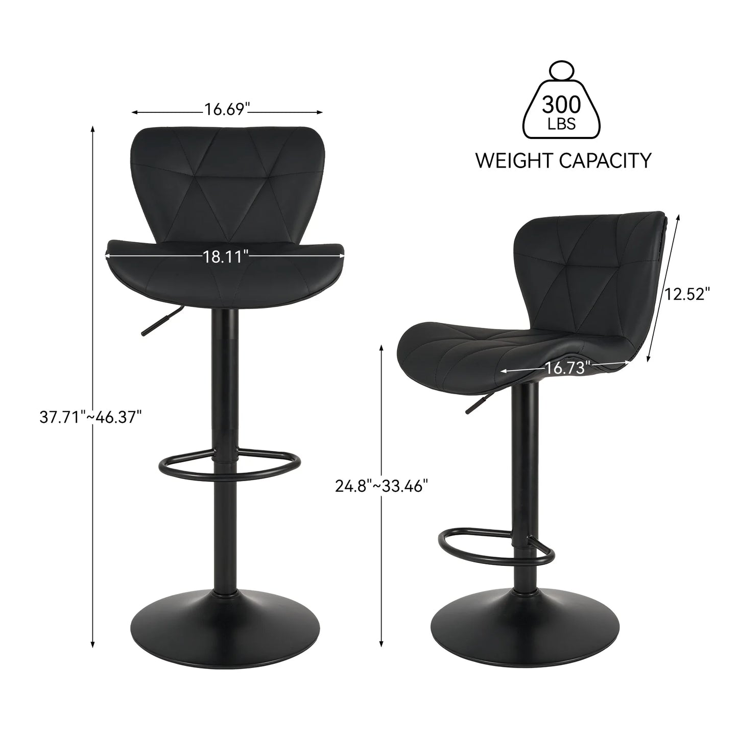 2 Pcs Bar Chair 360 Degree Rotation Faux Leather Backrest