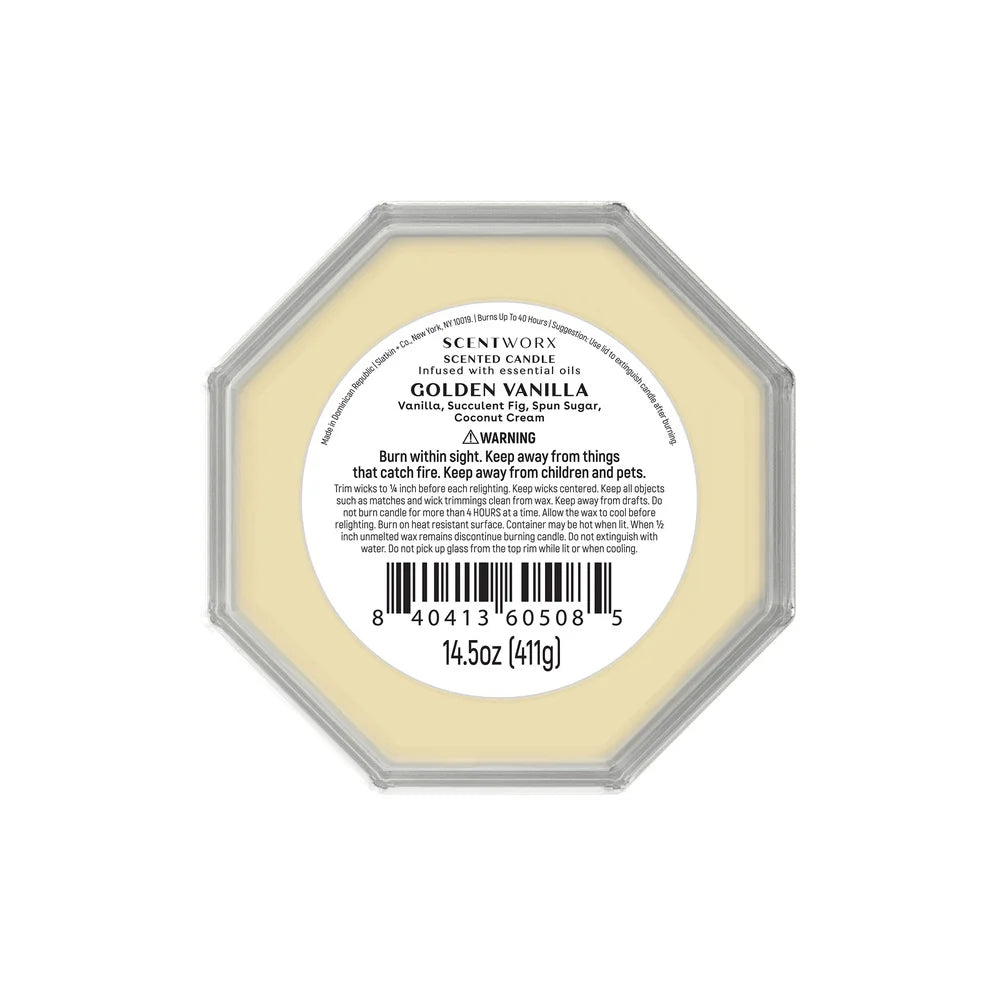 Golden Vanilla Scented Candle 14.5 Oz With 3 Cotton Wicks