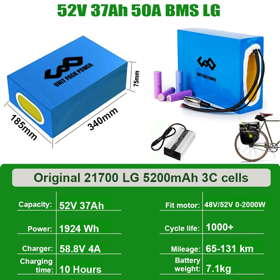 EScooter Ebike Battery Pack 36V 48V 52V 60V 72V Waterproof