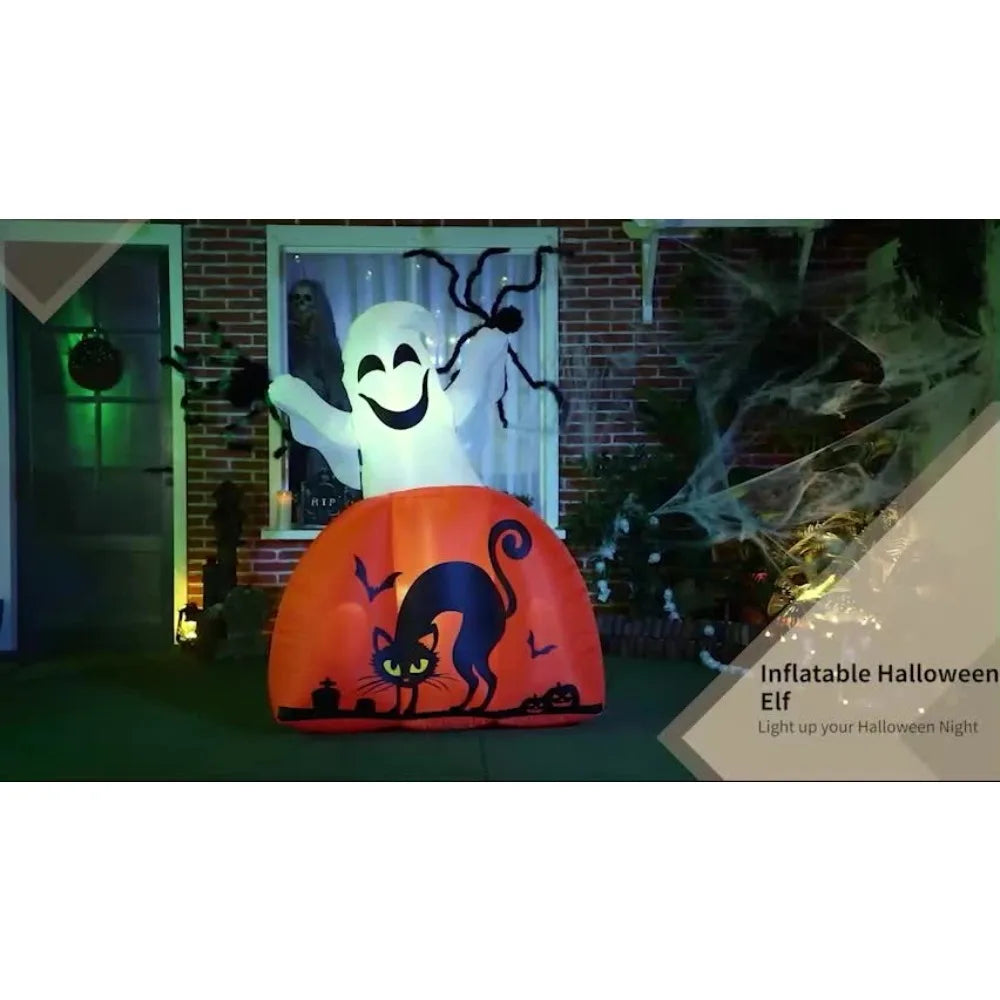 5Ft Halloween Inflatable Ghost With Pumpkin Base LED Lights