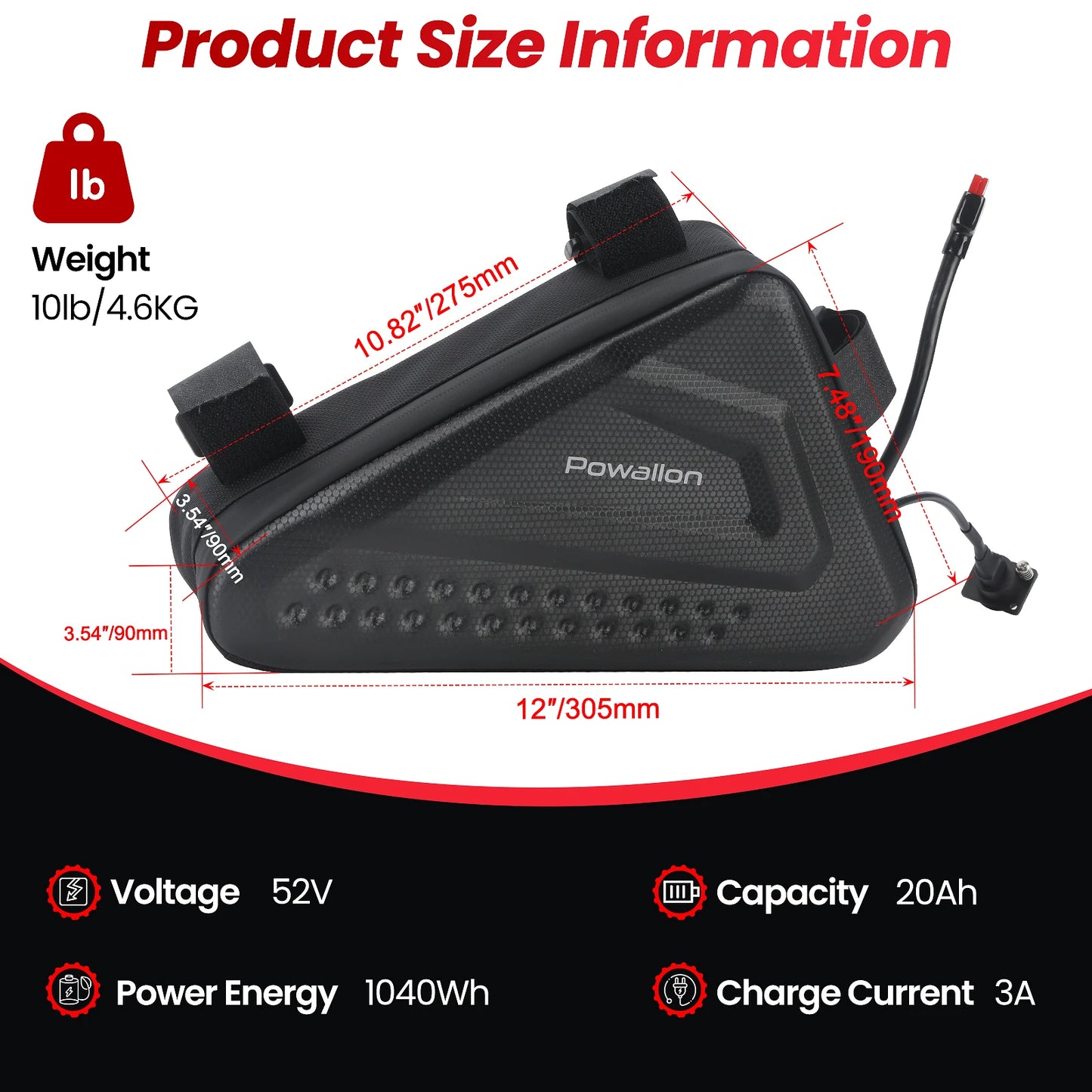 Ebike Battery 36V 48V Triangle Case Waterproof 10 13 20Ah