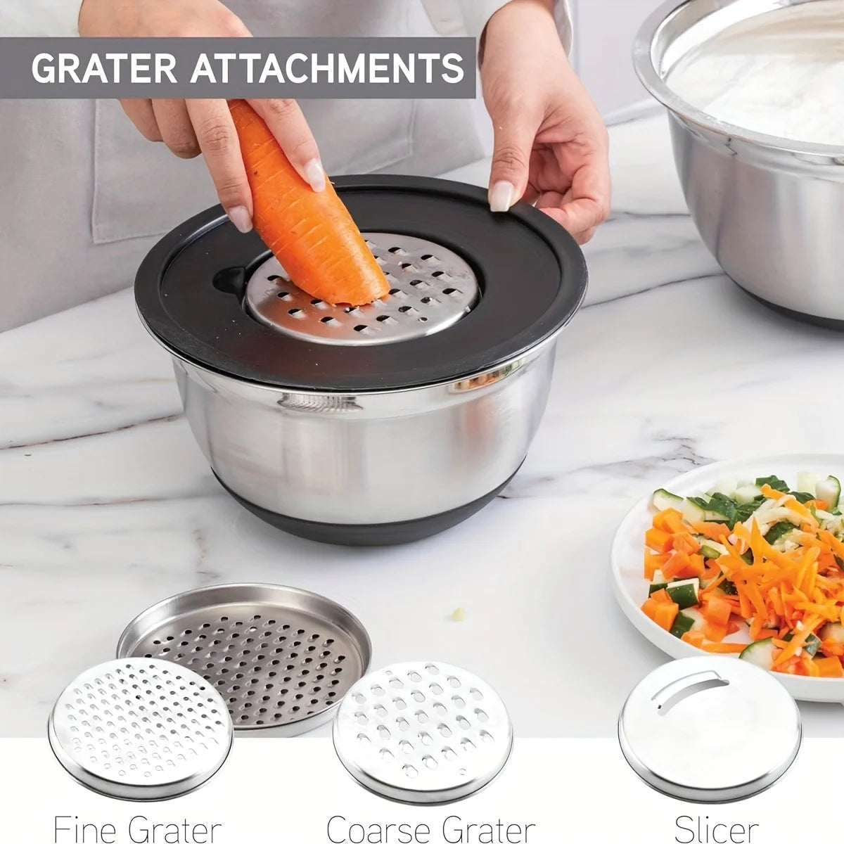 8pc Stainless Steel Mixing Bowls Set Airtight Lids Black