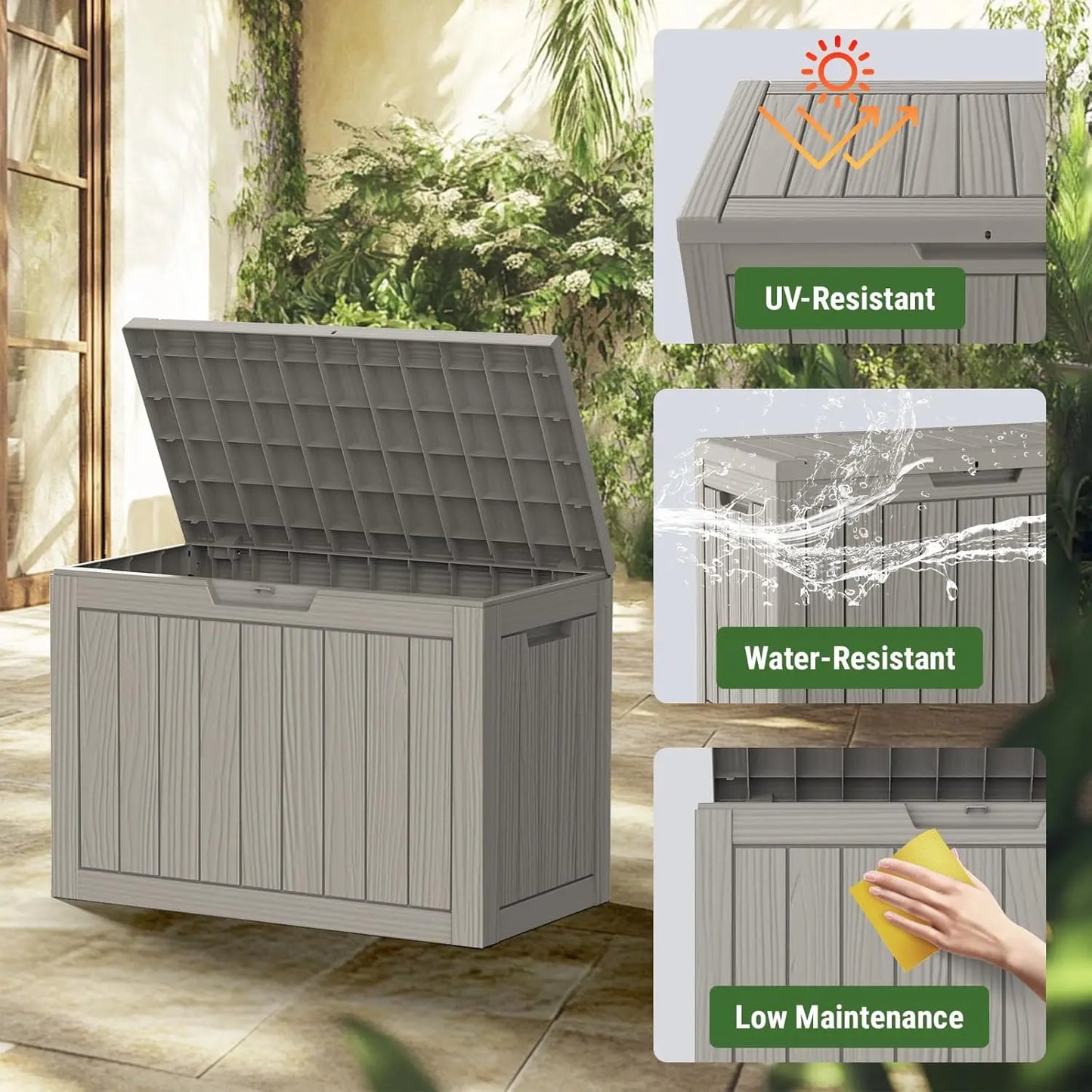 45 Gallon Outdoor Resin Deck Box Waterproof Storage Chest