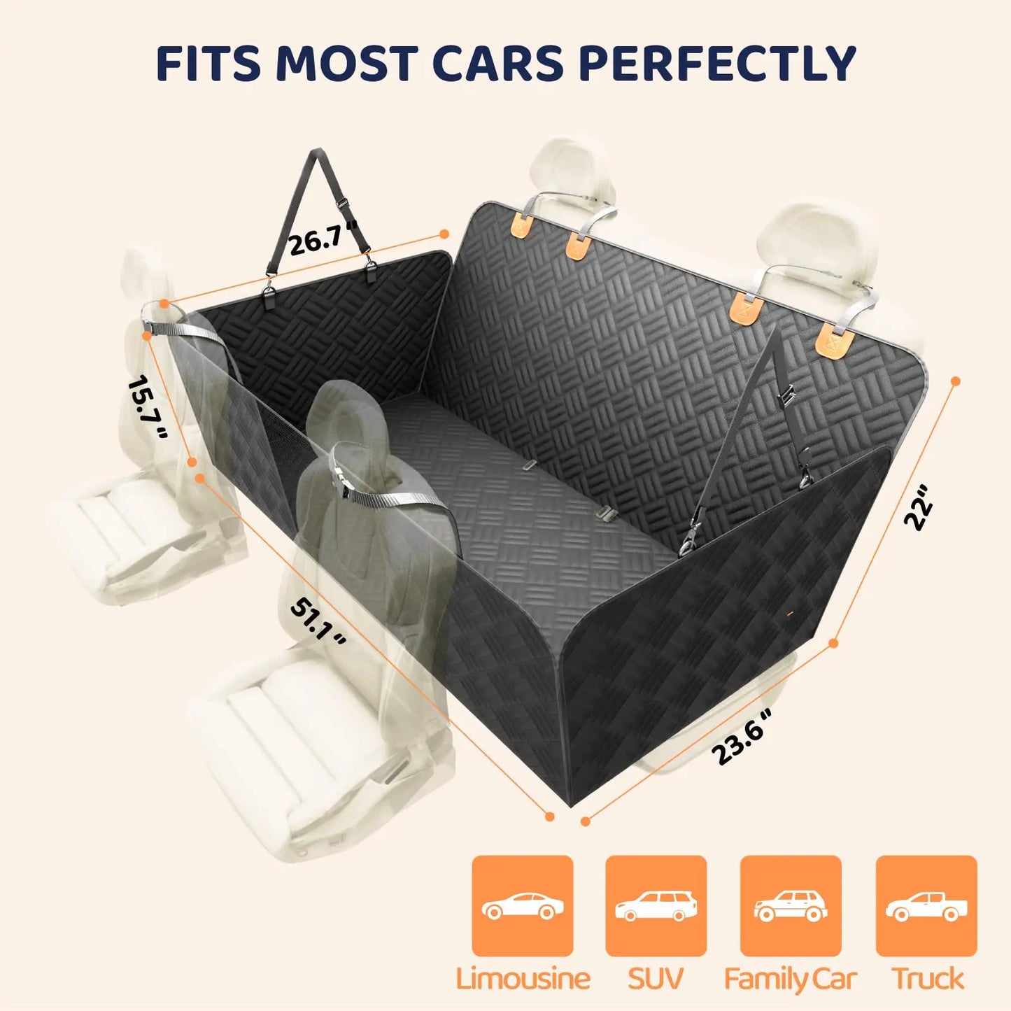 Car Rear Seat Dog Hammock Cover 600D Anti Scratch Washable Hard Bottom Extender