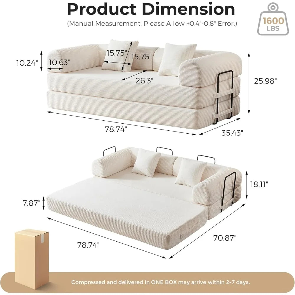 DAFIFY Corduroy 79 Inch Modular Sofa Bed With Fixed Frame