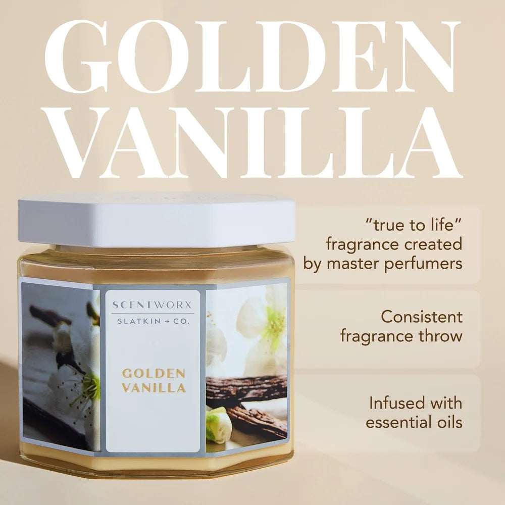 Golden Vanilla Scented Candle 14.5 Oz With 3 Cotton Wicks