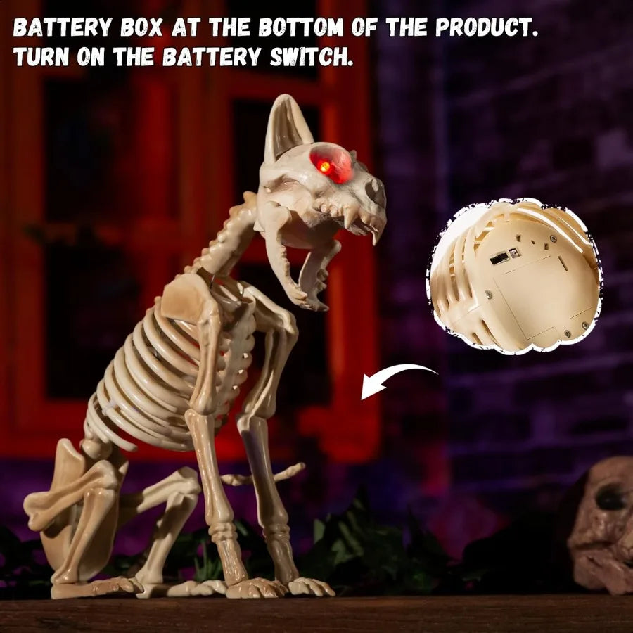Halloween Skeleton Cat Animatronics With Sound Activation