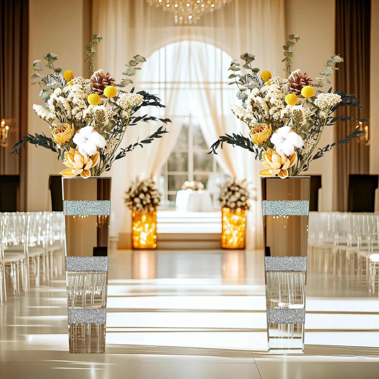 Tall Floor Mirror Vase Large Crushed Diamond Glass Vase for Home Decor Modern Crystal Centerpiece for Living Room Wedding Hotel