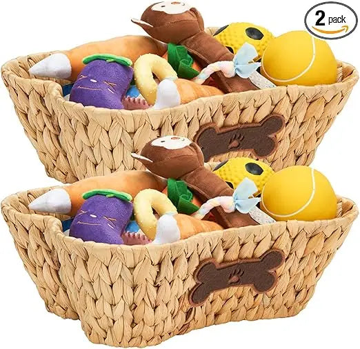 Bone Shaped Pet Toy Basket 2 Pack Dog Cat Storage Organizer