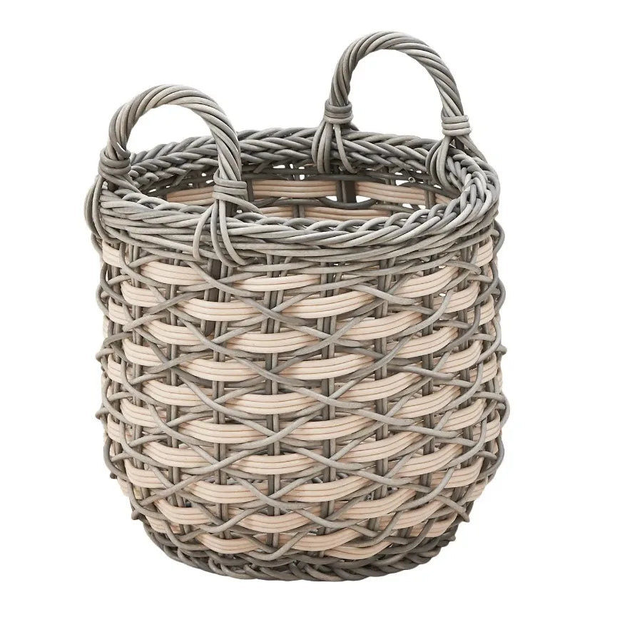 Zita Resin Woven Storage Basket With Handles White Gray
