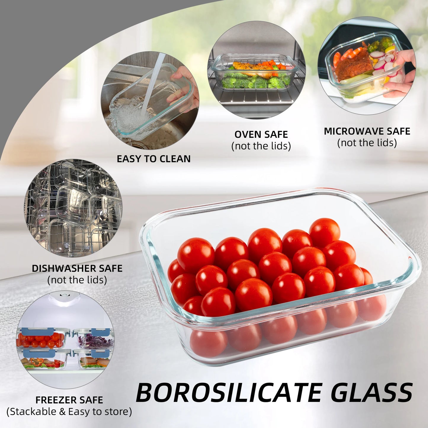 16 Piece Glass Food Storage Containers Set Leakproof Airtight BPA Free Microwave Oven Safe Stackable Kitchen Organizers
