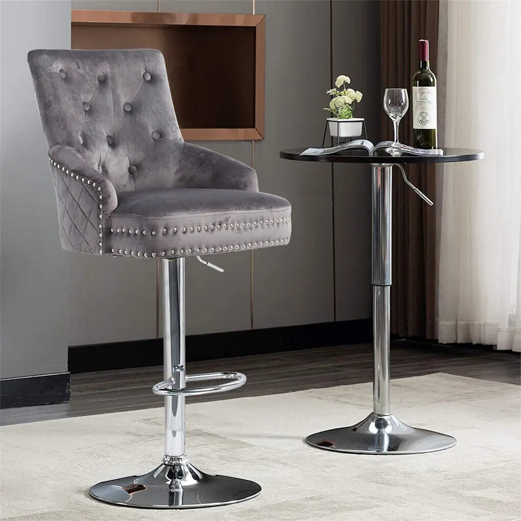 LUVODI Luxury Velvet Bar Stool With 360 Swivel Gas Lift