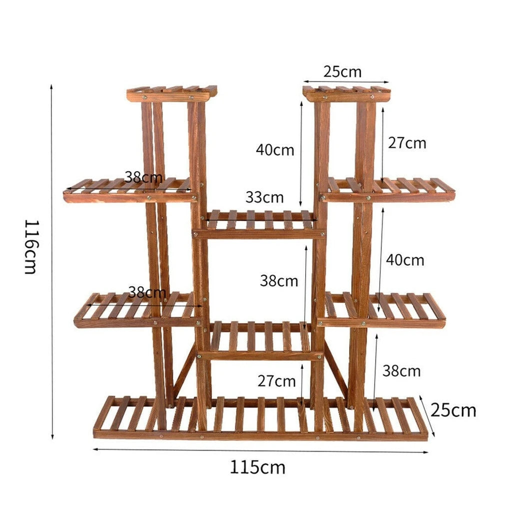 UNHO 46 Inch Multi Tier Wood Plant Stand 9 Tier 16 Pot Flower Rack Indoor Outdoor for Patio Garden