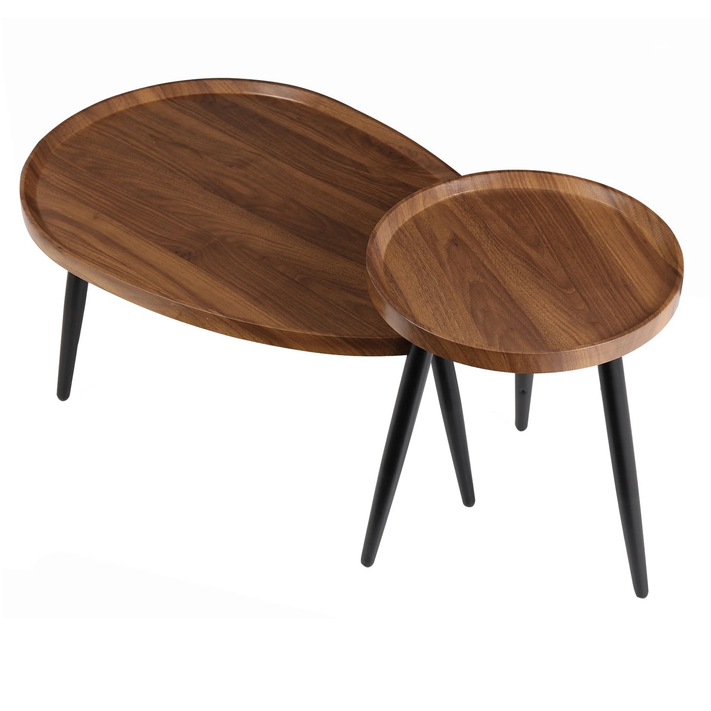 Rustic Round Nesting Coffee Tables Set Of 2 With Wood Tops