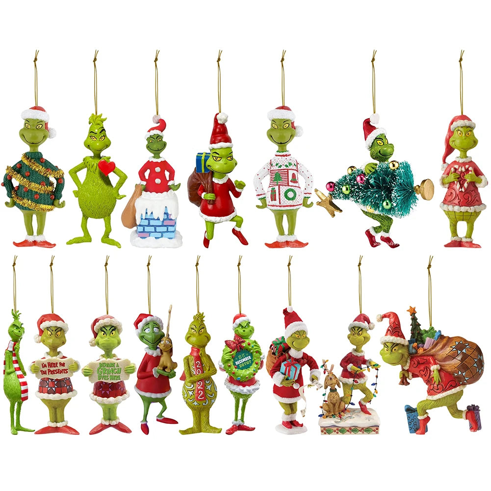 18 Pcs 2D Green Monster Xmas Tree Ornaments Party Decor