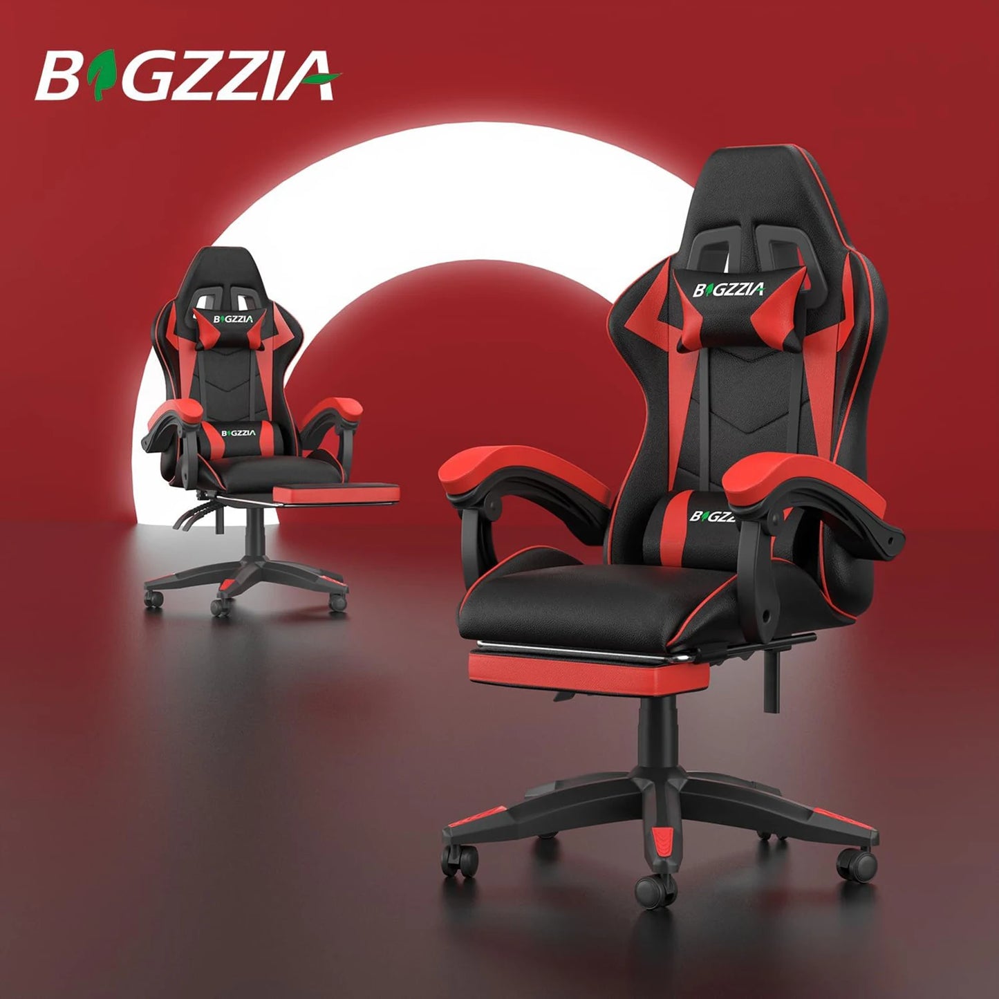 Gaming Chair With Footrest Ergonomic Lumbar Cushion Headrest