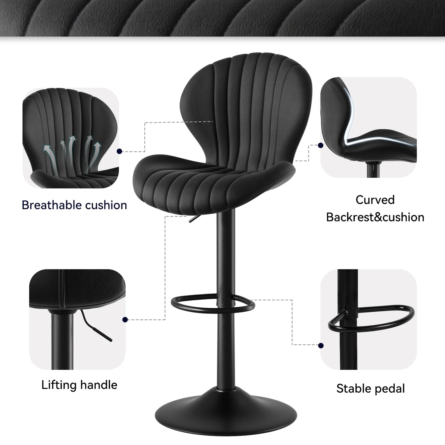 Modern Dining Chair Set 2 Pieces Bar Stools With Backrest