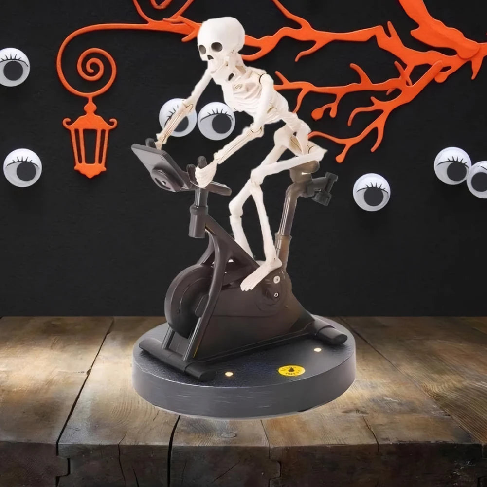 Resin Skeleton Riding Bike Statue Halloween Decor Skeleton Exercise Bike Decoration