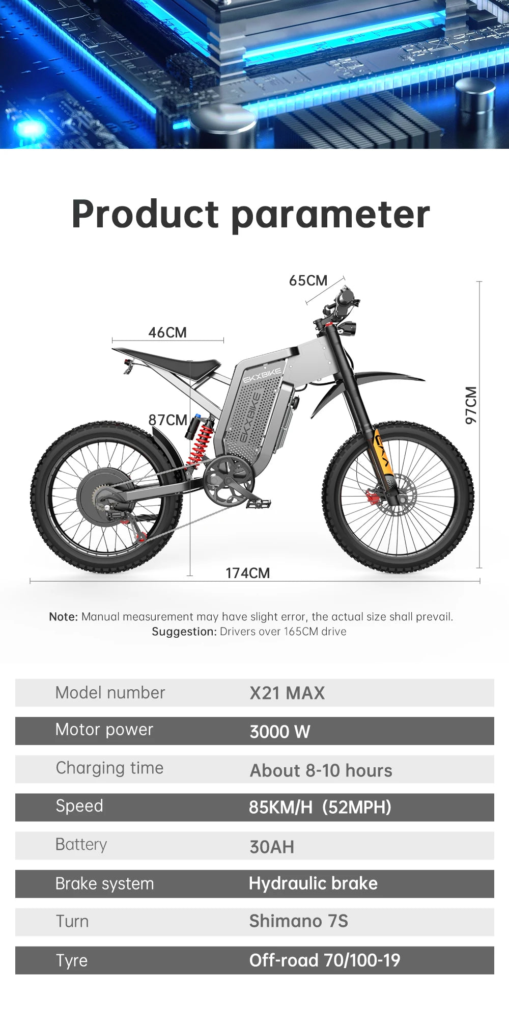 EKX X21 Max Electric Offroad Ebike 3000W 60V 30Ah 85Kmh