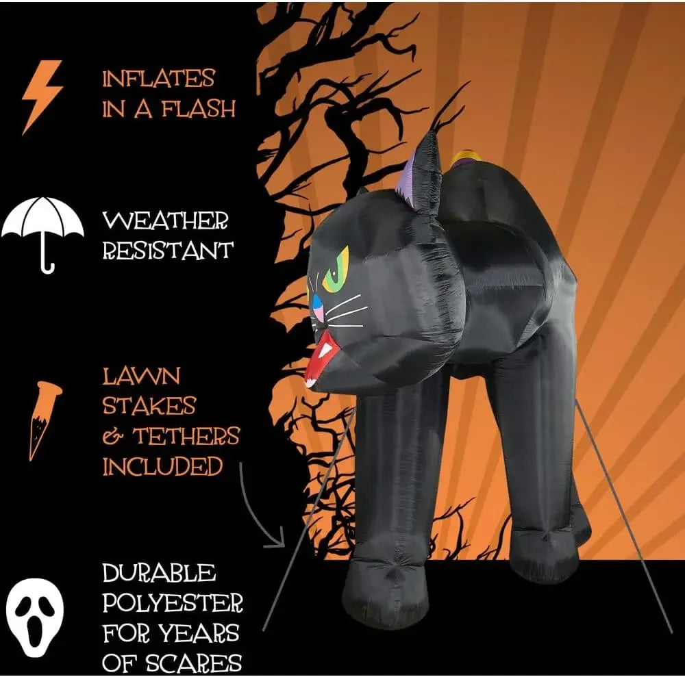 20ft Black Cat Halloween Inflatable With Lights Decor