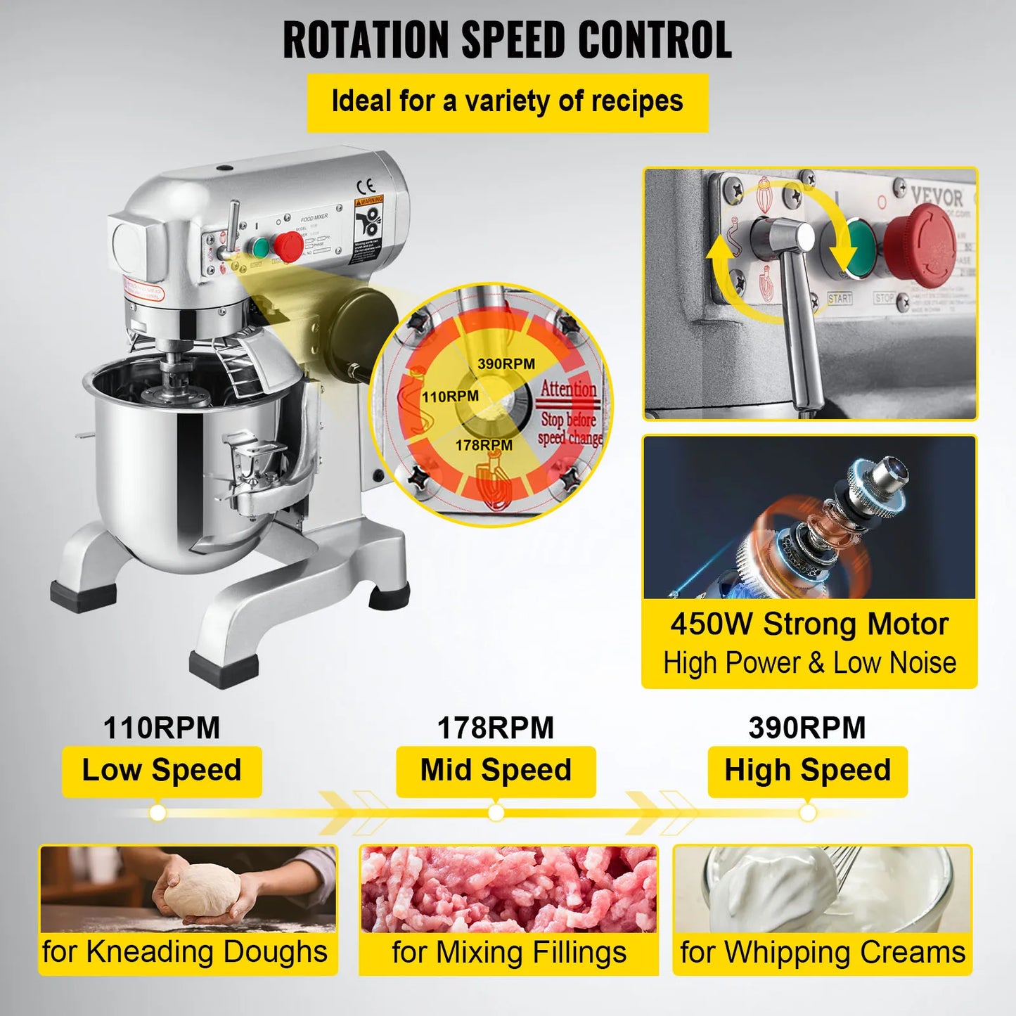 SucceBuy 10 to 30 Liter Electric Dough Machine Stainless Steel Commercial Cream Egg Whisk Mixer Processor Kitchen Food Stand Blender