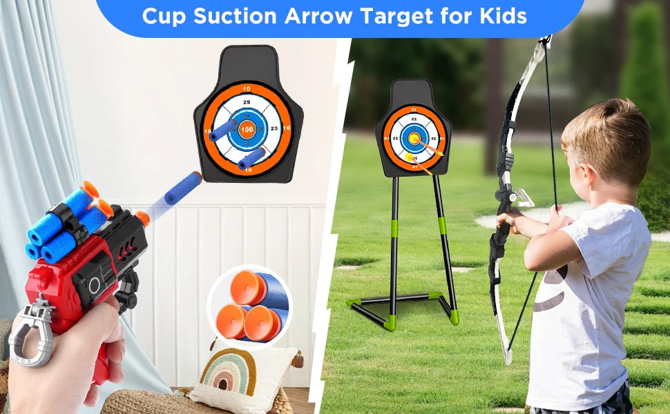 VATOS 2X Bow Arrow Guns Toy for Kids LED Light Up Archery with Suction Cup Stand Target Dart Board Indoor Outdoor Game Toys