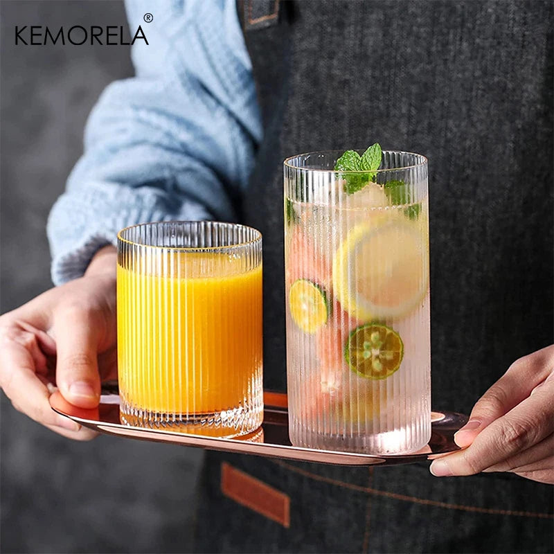 Ribbed Glass Cups Set Of 4 Transparent Cocktail Glasses