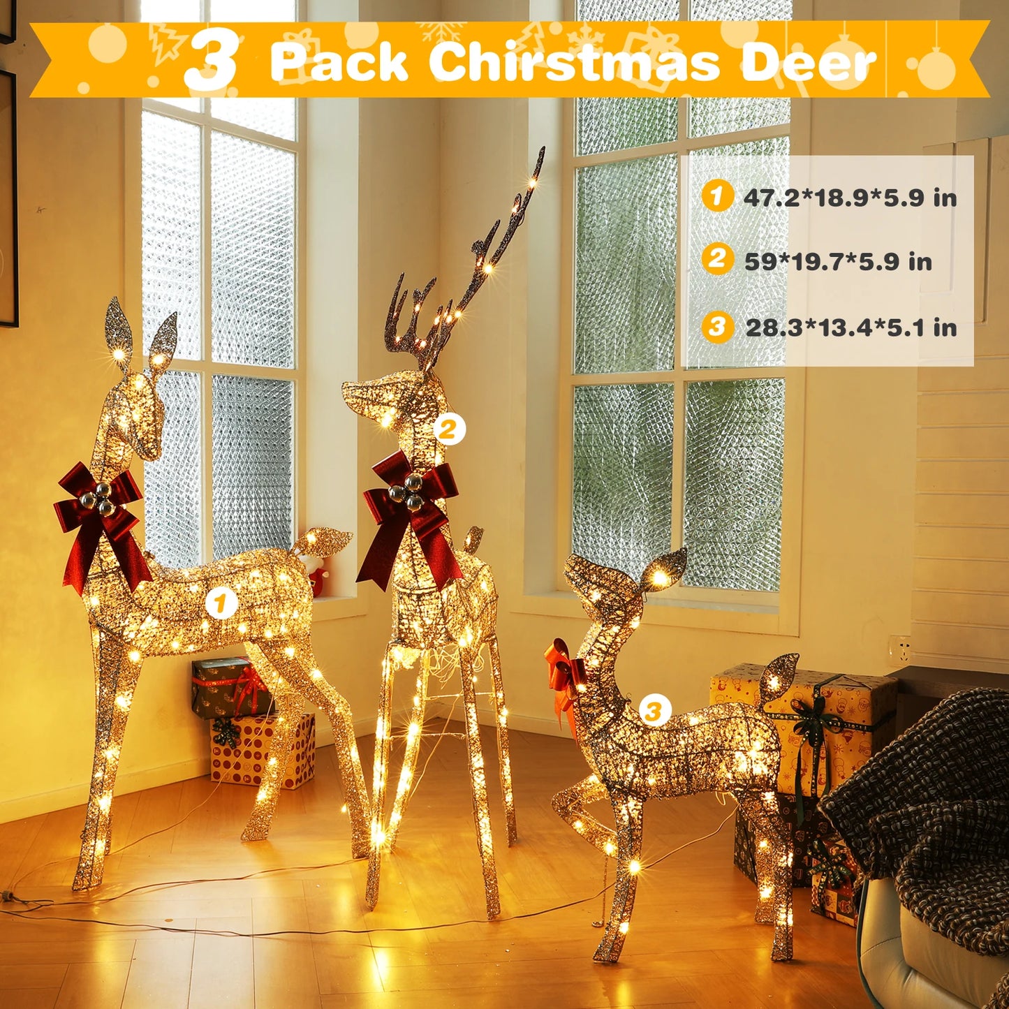 Indoor Outdoor Christmas Deer Family Set With LED Lights