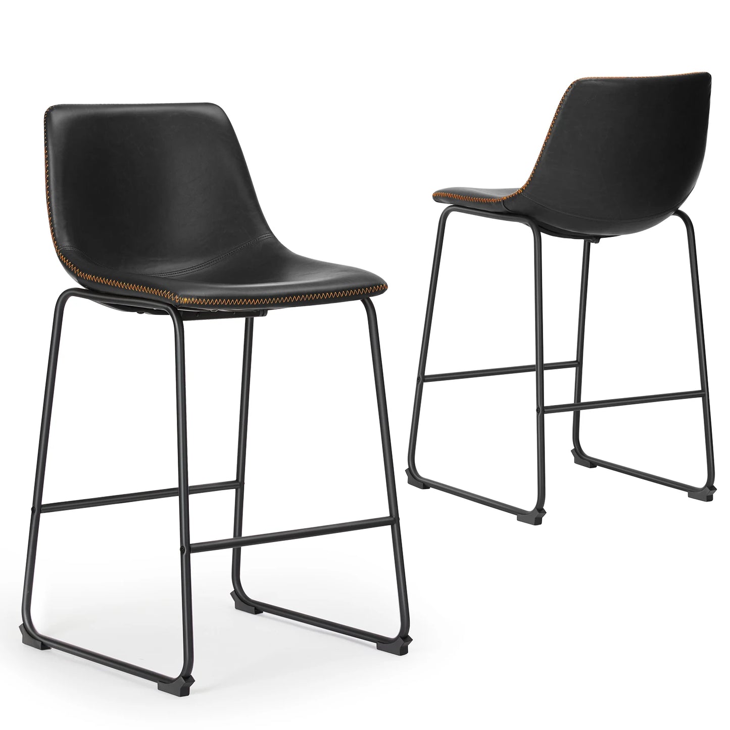 JHK PU Leather Bar Stools Set of 2 Counter Height Cushioned