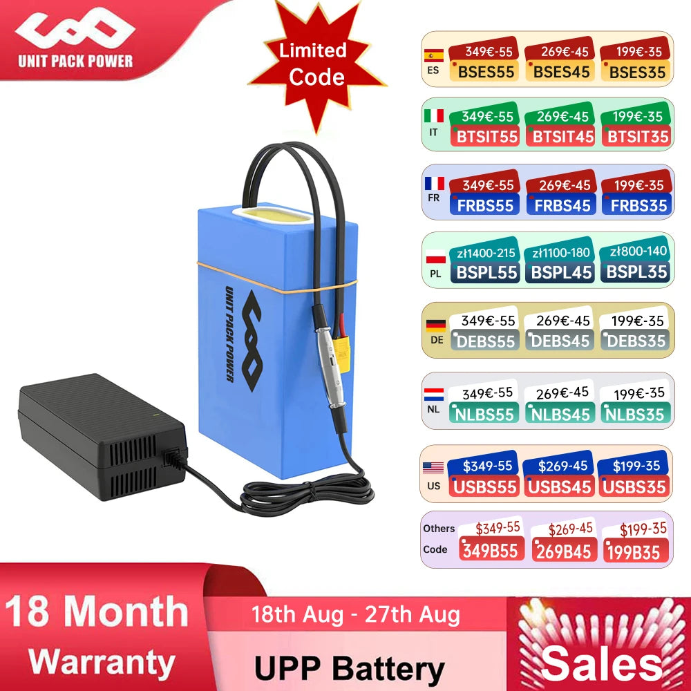 EScooter Ebike Battery Pack 36V 48V 52V 60V 72V Waterproof