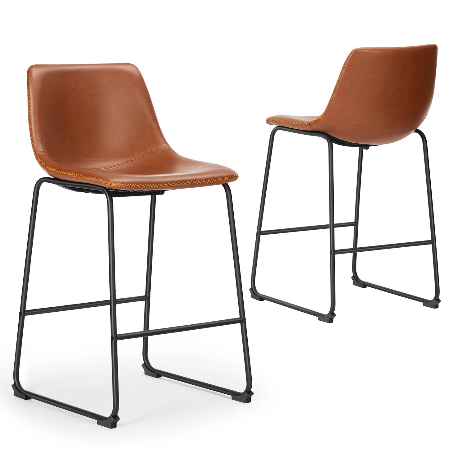 JHK PU Leather Bar Stools Set of 2 Counter Height Cushioned