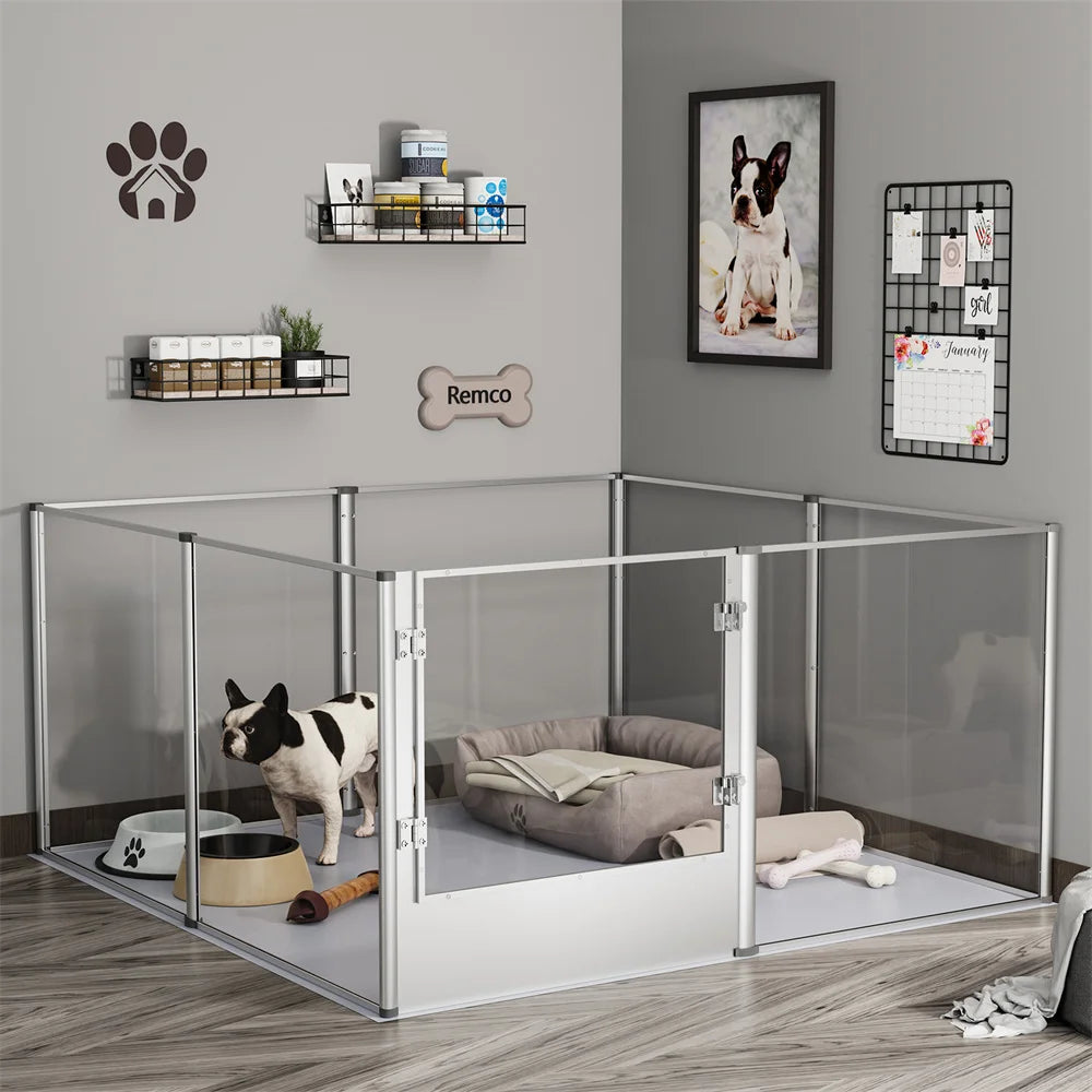Extra Large Dog Playpen Acrylic Enclosure Pet Animal Fence Bunny Ferrets Whelping Box with Waterproof Pad