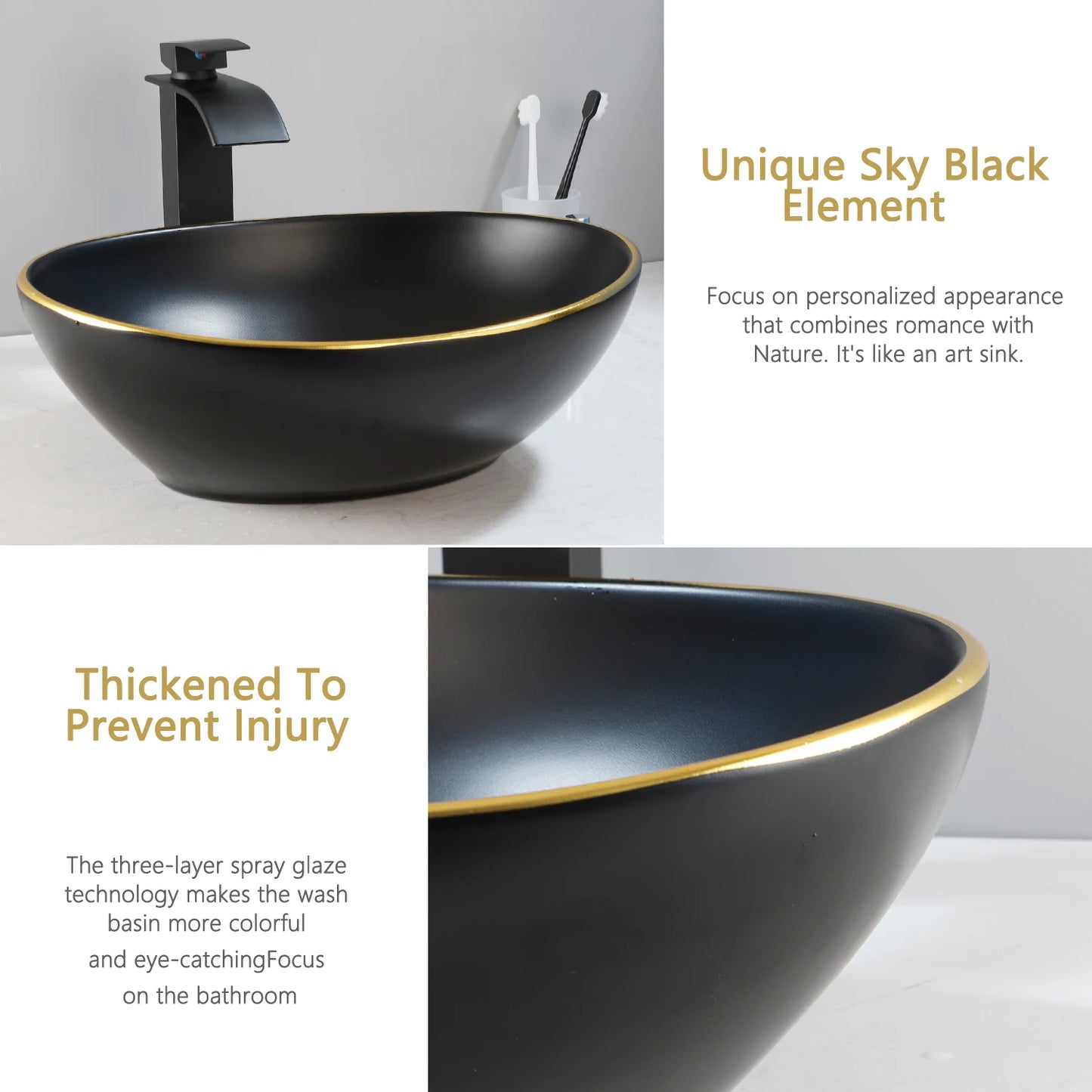 ZAPPO Marbling Rectangle Vessel Sink With Faucet Drain
