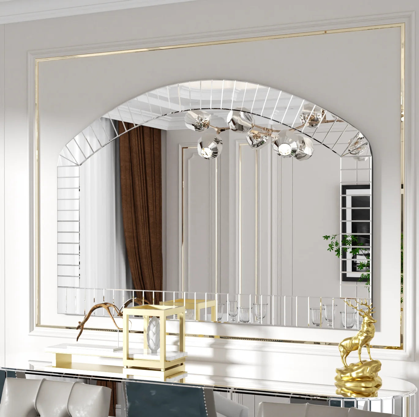 Large Silver Arched Wall Mirror Decorative Venetian Accent Mirror Home Living Room Decor Bling Beveled Edge