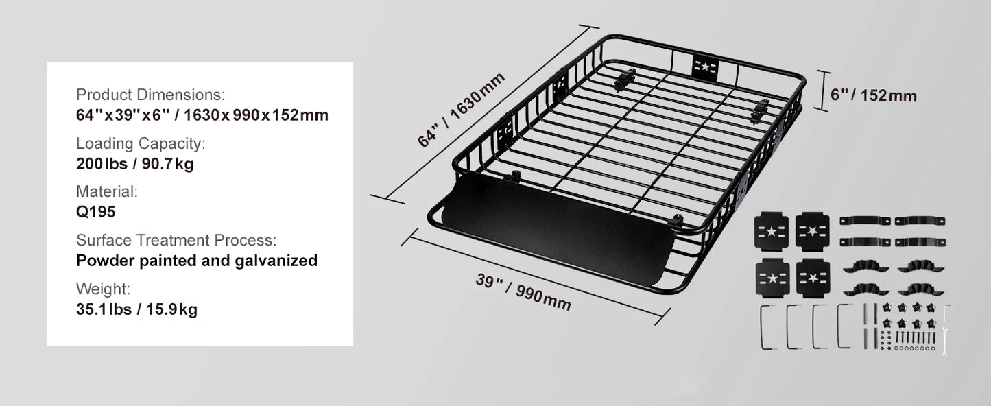 SucceBuy Rooftop Cargo Basket 46x36x4.5 Carrier 200Lbs