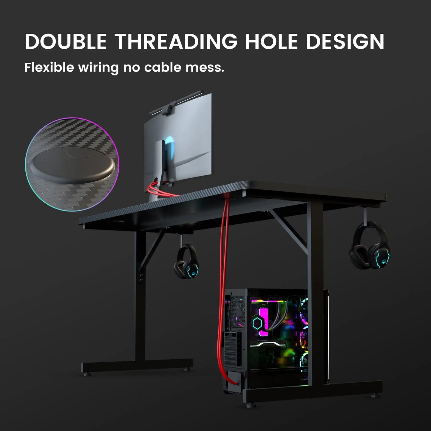 55 Inch RGB Gaming Desk With Mouse Pad T Shaped Black