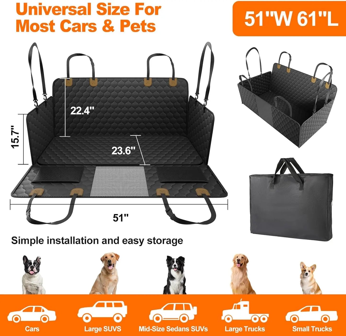 Waterproof Pet Travel Accessories Foldable Dog Car Seat Safety Hammock Trunk Mat Back Seat Protector