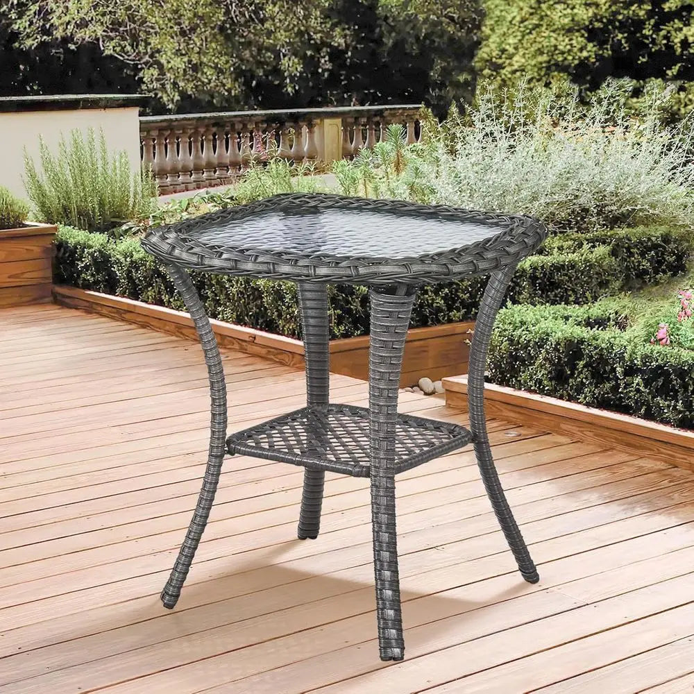 5-Piece Grey Wicker Patio Loveseat Glider Set with Blue Cushions and Swivel Chairs