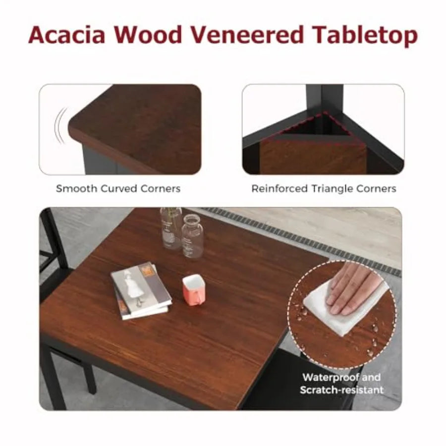 Mid Century Modern Wooden Dining Table Set For 2 Brown And Black Compact 3 Piece
