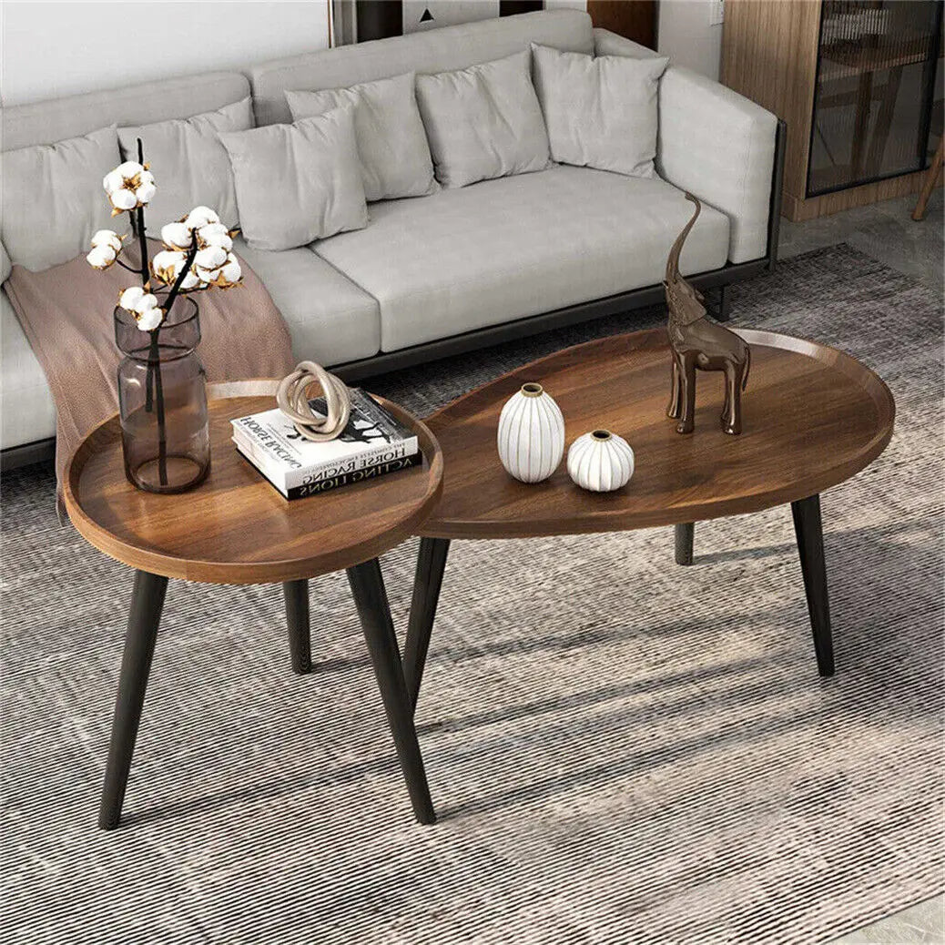 Rustic Round Nesting Coffee Tables Set Of 2 With Wood Tops