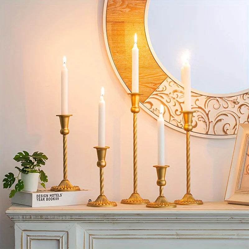 Gold Candlestick Holders Set of 5 for Wedding Centerpieces